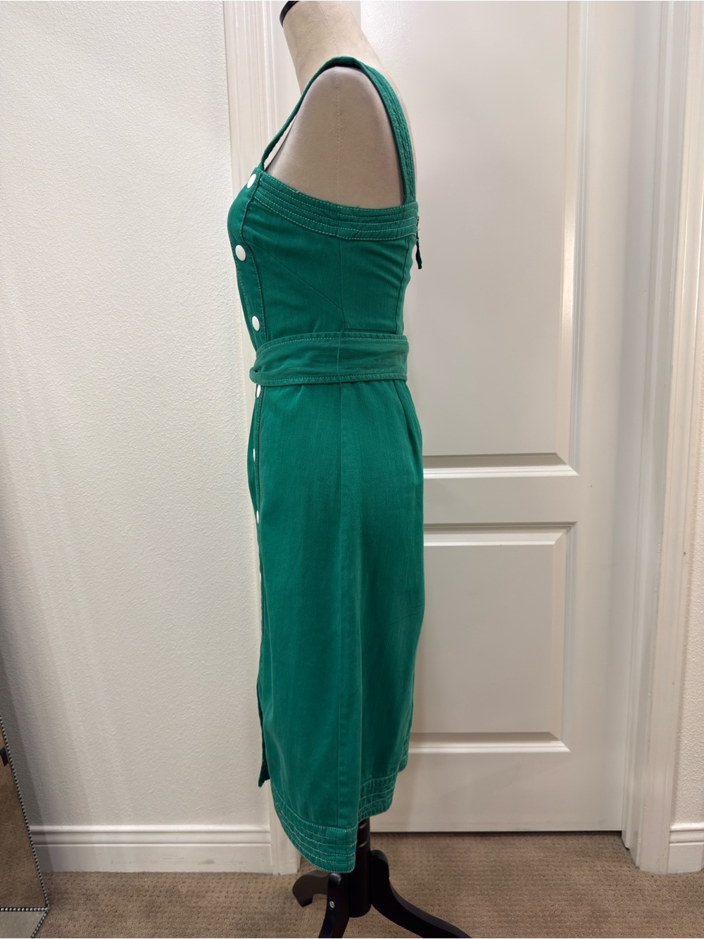 Maeve by Anthropologie Emerald Green Button-Front Midi Dress with Belt - Picture 4 of 12
